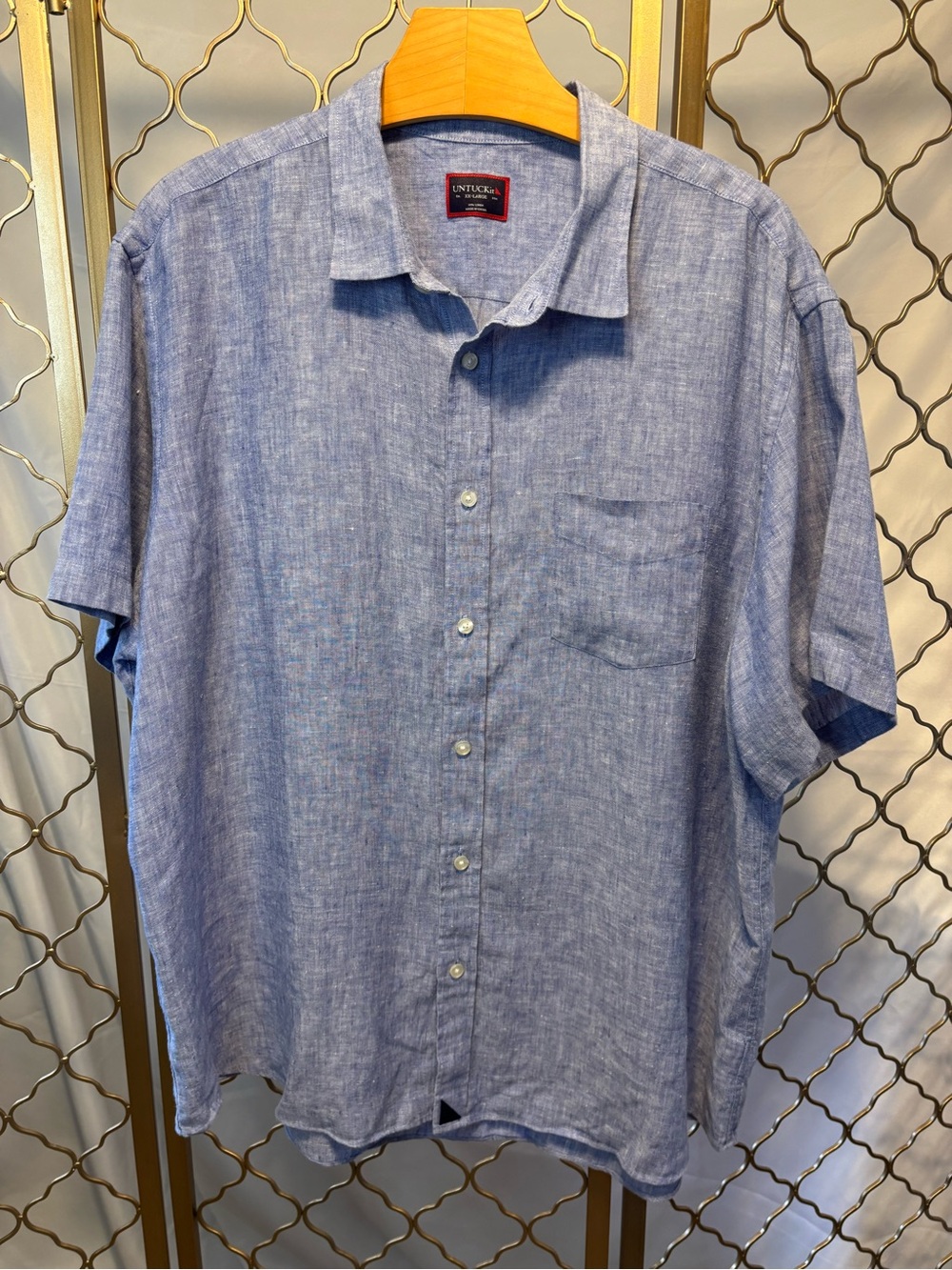 UNTUCKit Light Blue Short Sleeve Button-Down Linen Blend Shirt Size XXL